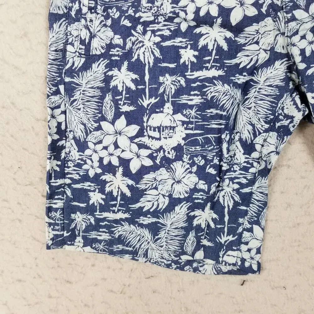 Goodale Shorts‎ Mens 30 Blue White Hawaiian Floral Print Casual Summer Beach